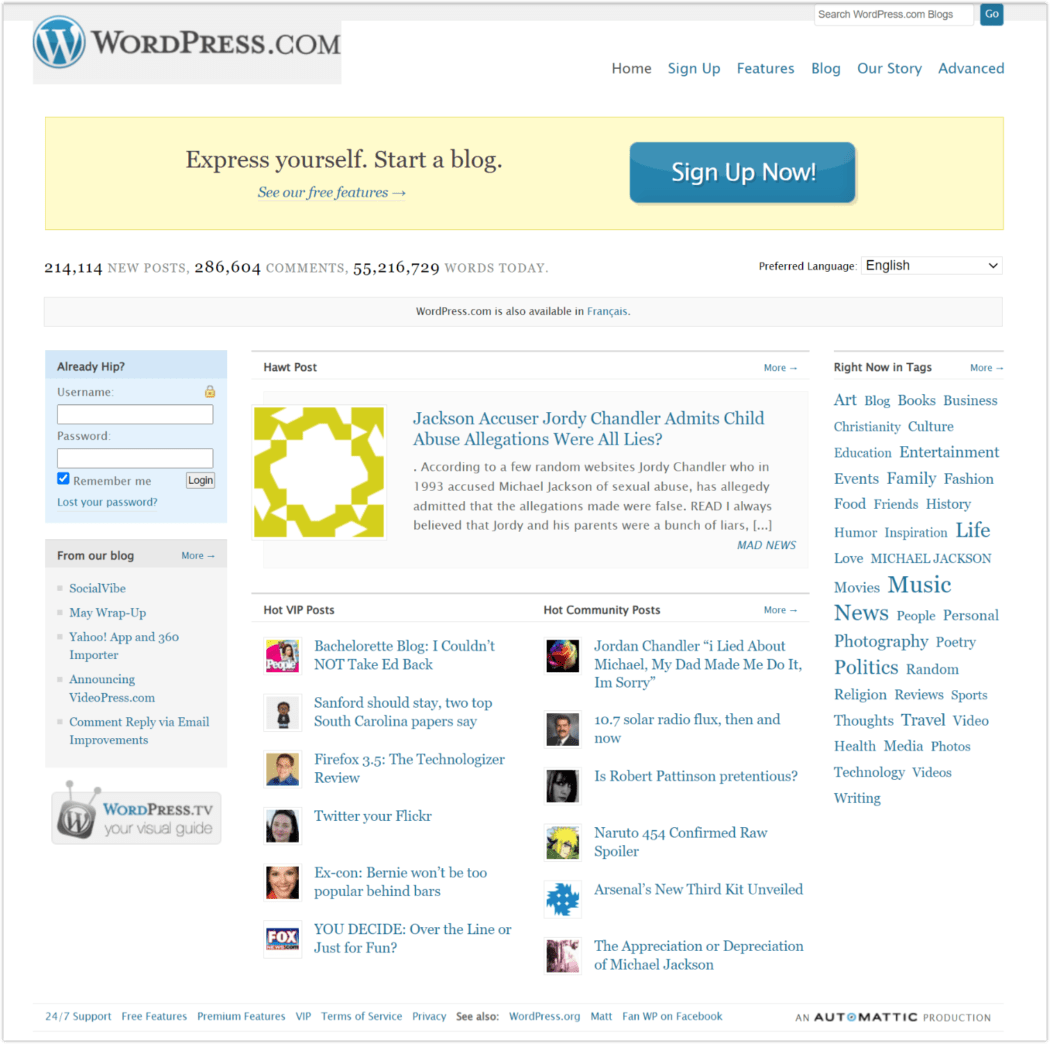 ส่วนท้ายปี 2009 > WordPress.com