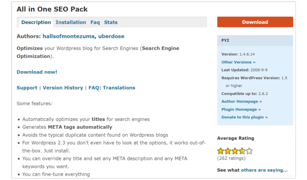 ปลั๊กอินยอดนิยมประจำปี 2008 – All in One SEO Pack