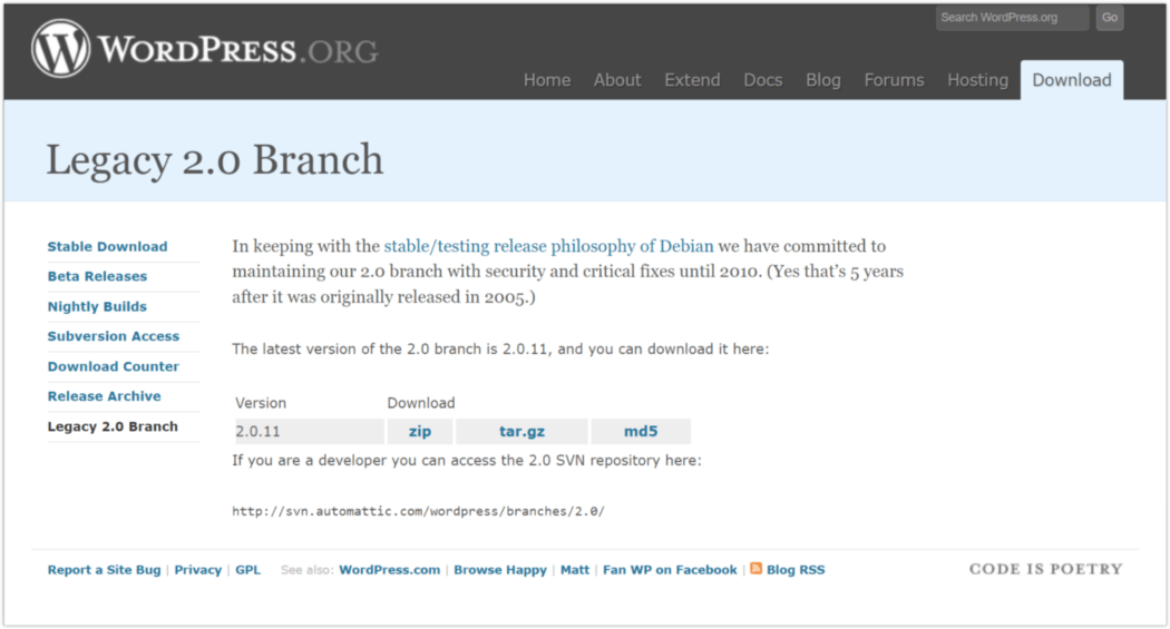 ดาวน์โหลด 2008 > Legacy 2.0 Branch