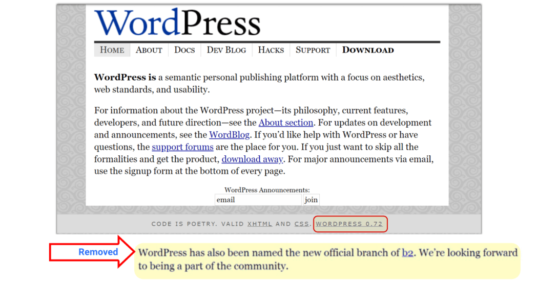 หน้าแรก 2003 WordPress v0.72