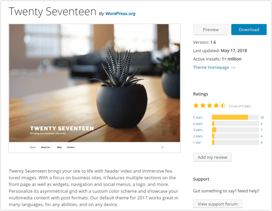 ธีมยอดนิยมประจำปี 2018 – Twenty Seventeen