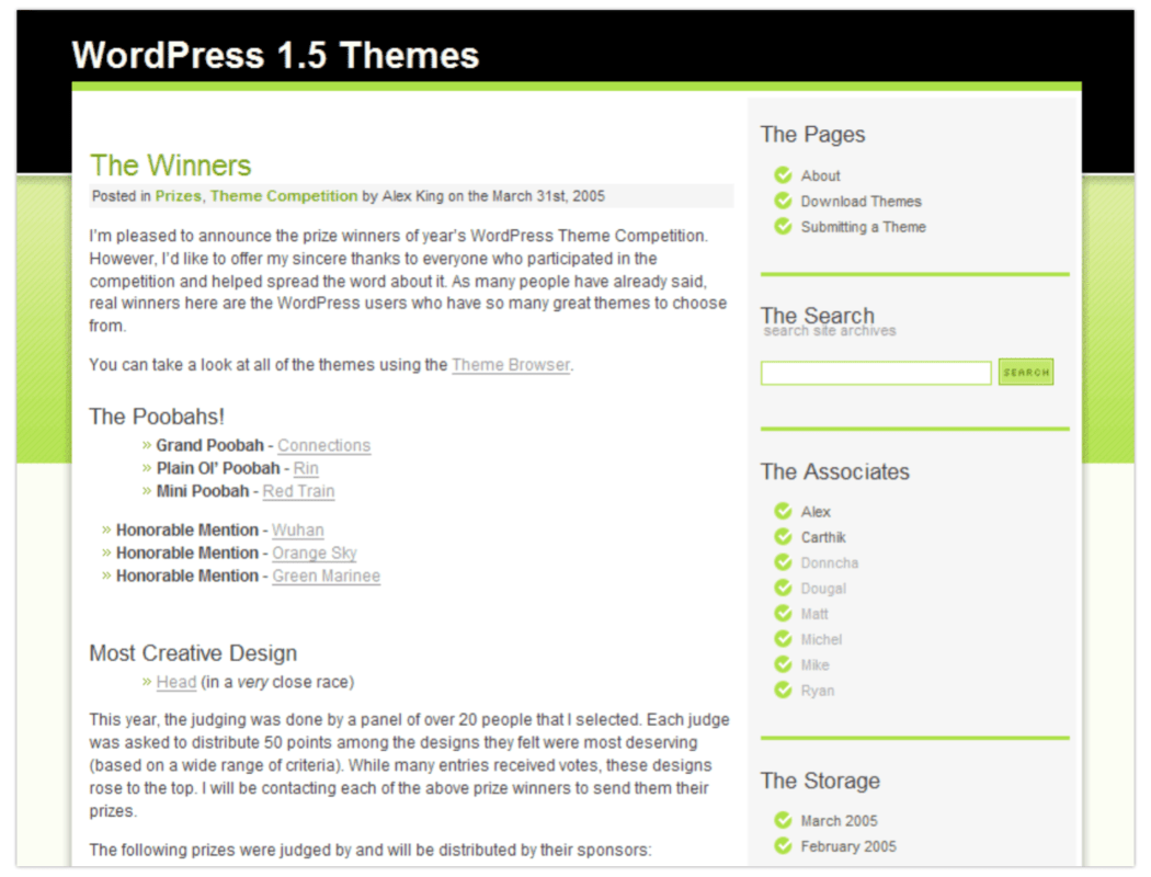 ภาพหน้าจอ 2005 > บล็อก WordPress, ธีมตัวอย่าง 2