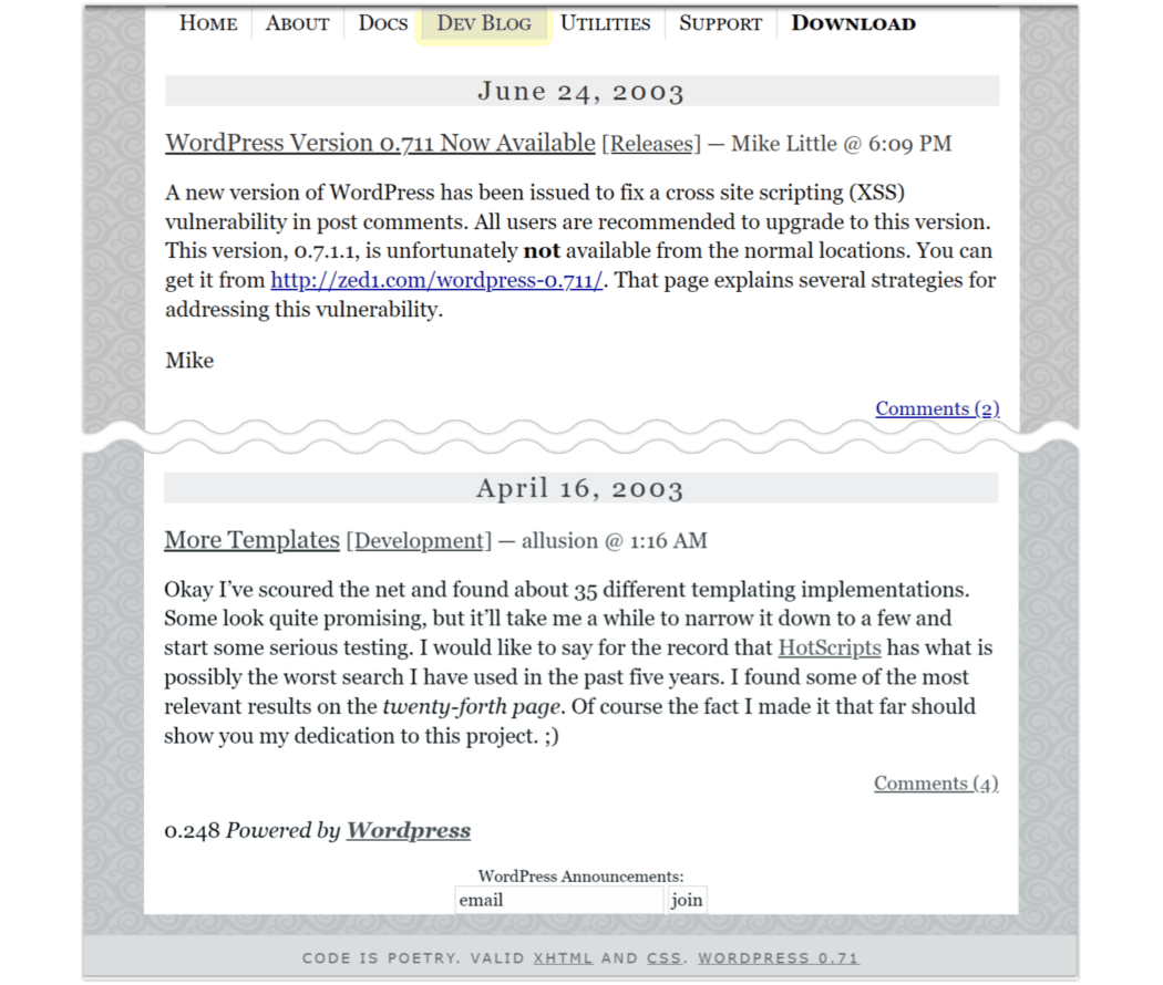 2003 Dev Blog