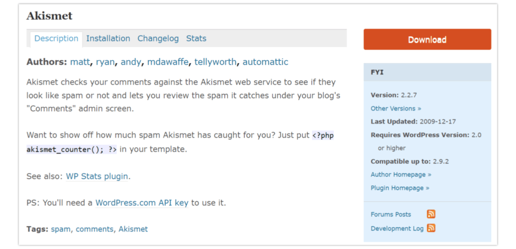 ปลั๊กอินยอดนิยมประจำปี 2010 – Akismet