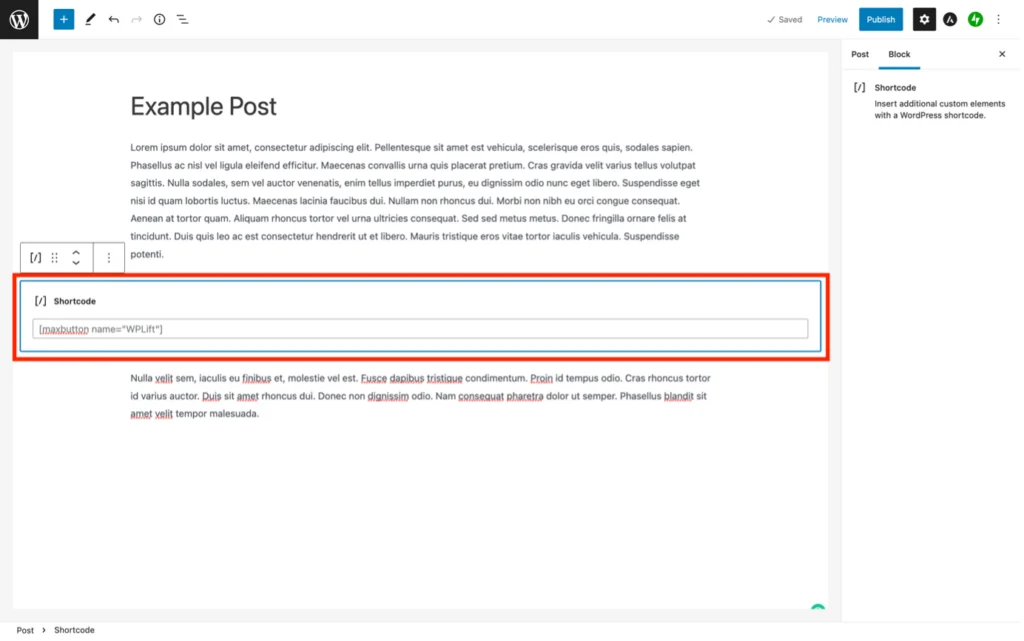การแทรกปุ่มลงในหน้าหรือโพสต์โดยใช้ปลั๊กอิน MaxButtons - การฝังรหัสย่อลงในหน้าและโพสต์