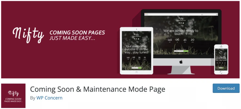 Nifty Coming Soon & โหมดบำรุงรักษา WordPress เร็ว ๆ นี้หน้า