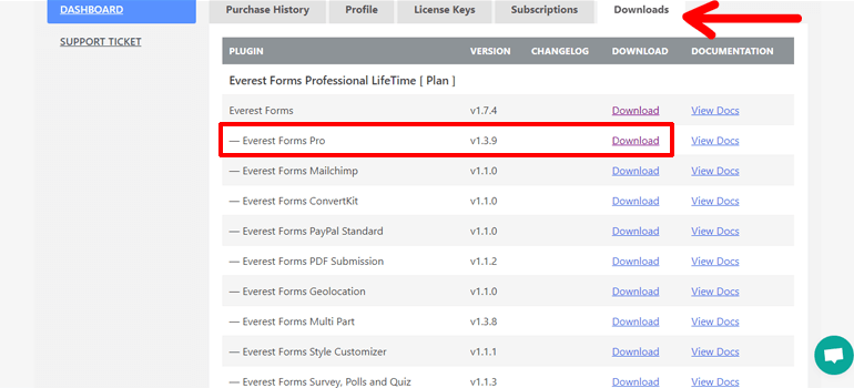 Download del file zip di Everest Forms Pro