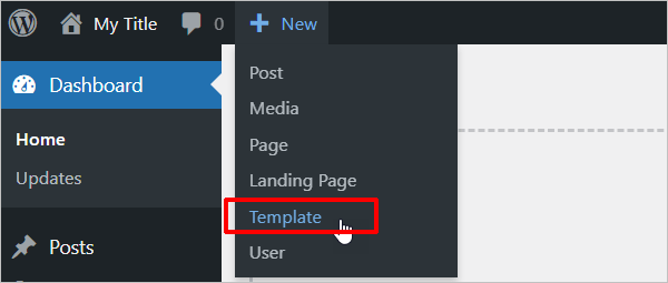 WordPressツールバーに新しいElementorテンプレートを追加します。