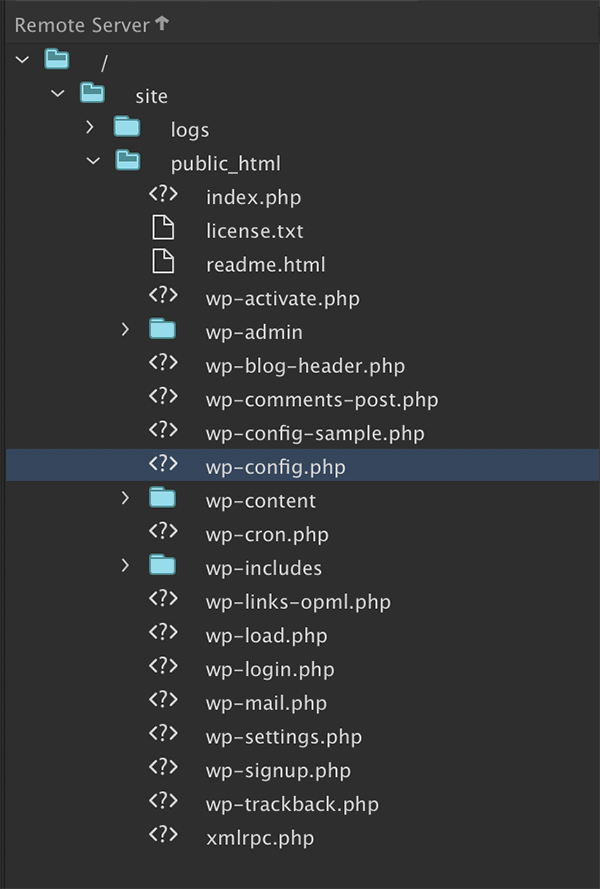 ملفات WordPress في FTP Manager