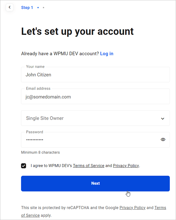 WPMU DEV ตั้งค่าบัญชีโฮสติ้ง