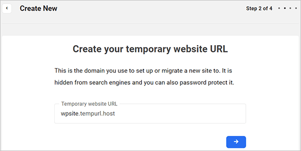 วิซาร์ดการสร้างไซต์ Hub - สร้าง URL เว็บไซต์ชั่วคราว