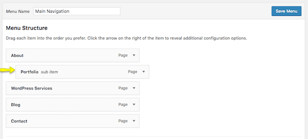 เมนู WordPress ที่ซ้อนกัน