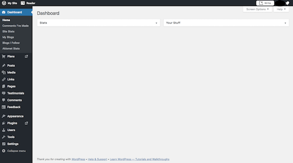 หน้าจอแดชบอร์ด WordPress