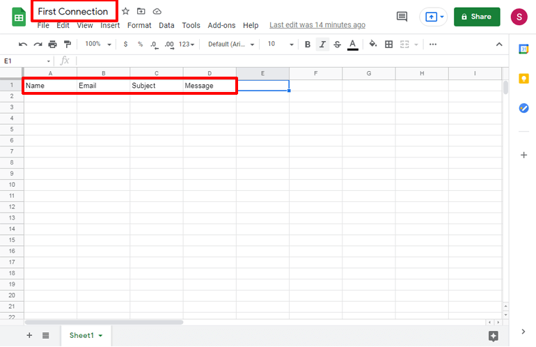 สเปรดชีตใหม่ส่งแบบฟอร์ม WordPress ไปยัง Google ชีต