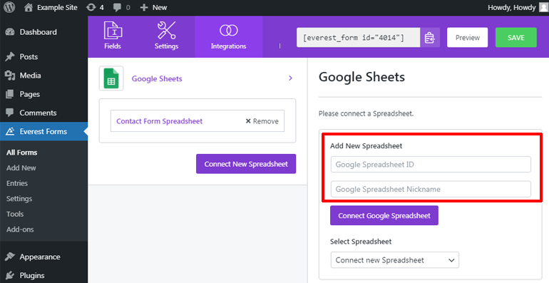 รหัสสเปรดชีตของ Google และปุ่มชื่อเล่น