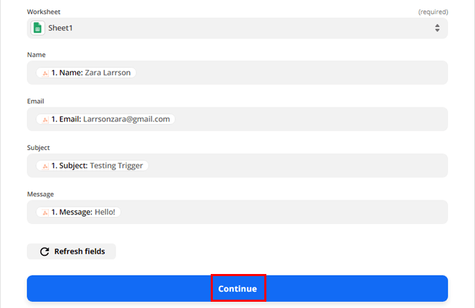ปุ่มดำเนินการต่อดึงข้อมูลแบบฟอร์ม WordPress ไปยัง Google ชีต