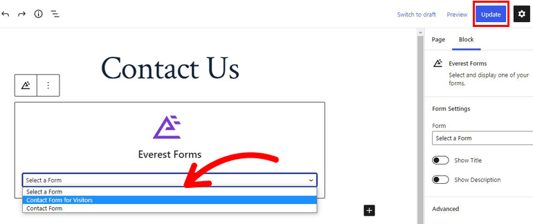 ใช้บล็อก Everest Forms