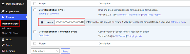 ใบอนุญาต Pro การลงทะเบียนผู้ใช้