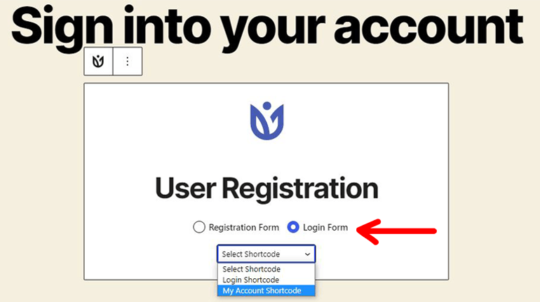 Wählen Sie Mein Konto Shortcode