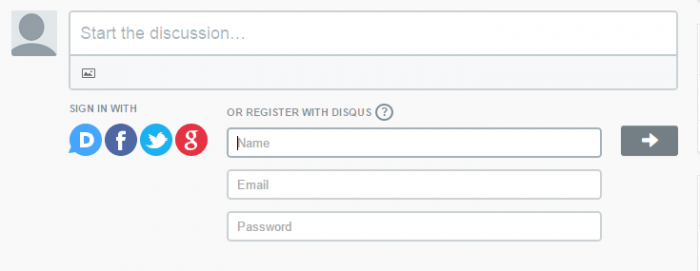 Unter einem Disqus-Kommentarfeld sind Anmeldeoptionen verfügbar oder Sie können ein Disqus-Konto erstellen, indem Sie nur Ihren Namen, Ihre E-Mail-Adresse und das gewünschte Passwort eingeben, wie in diesem Bild gezeigt.