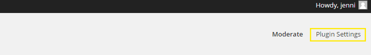 Die Registerkarte Plugin-Einstellungen in der oberen rechten Ecke der Dashboard-Seite des Plugins.