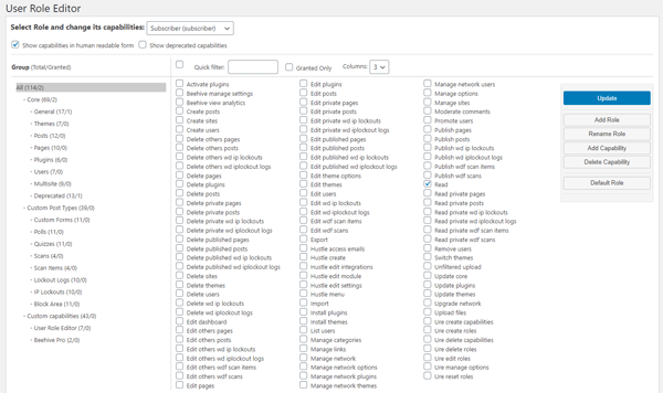 หน้าจอตัวแก้ไขบทบาทของผู้ใช้