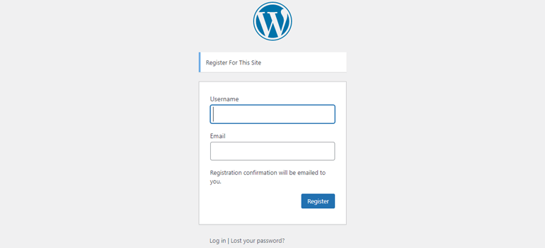 แบบฟอร์มลงทะเบียนผู้ใช้ WordPress เริ่มต้นโดยไม่มีฟิลด์เพิ่มเติม