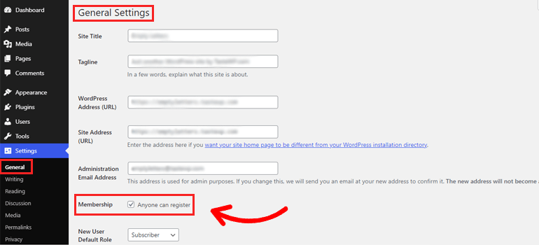 ตัวเลือกการเป็นสมาชิก ฟิลด์การลงทะเบียน WordPress แบบกำหนดเอง