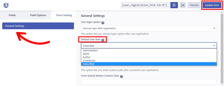 WordPress เลือกบทบาทผู้ใช้เมื่อลงทะเบียน