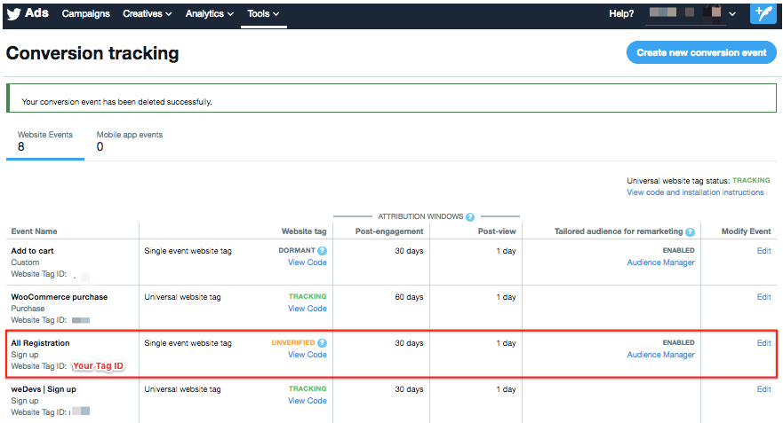 เหตุการณ์ Twitter การติดตามการแปลง WooCommerce