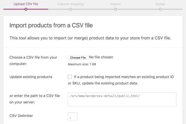 importação de woocommerce