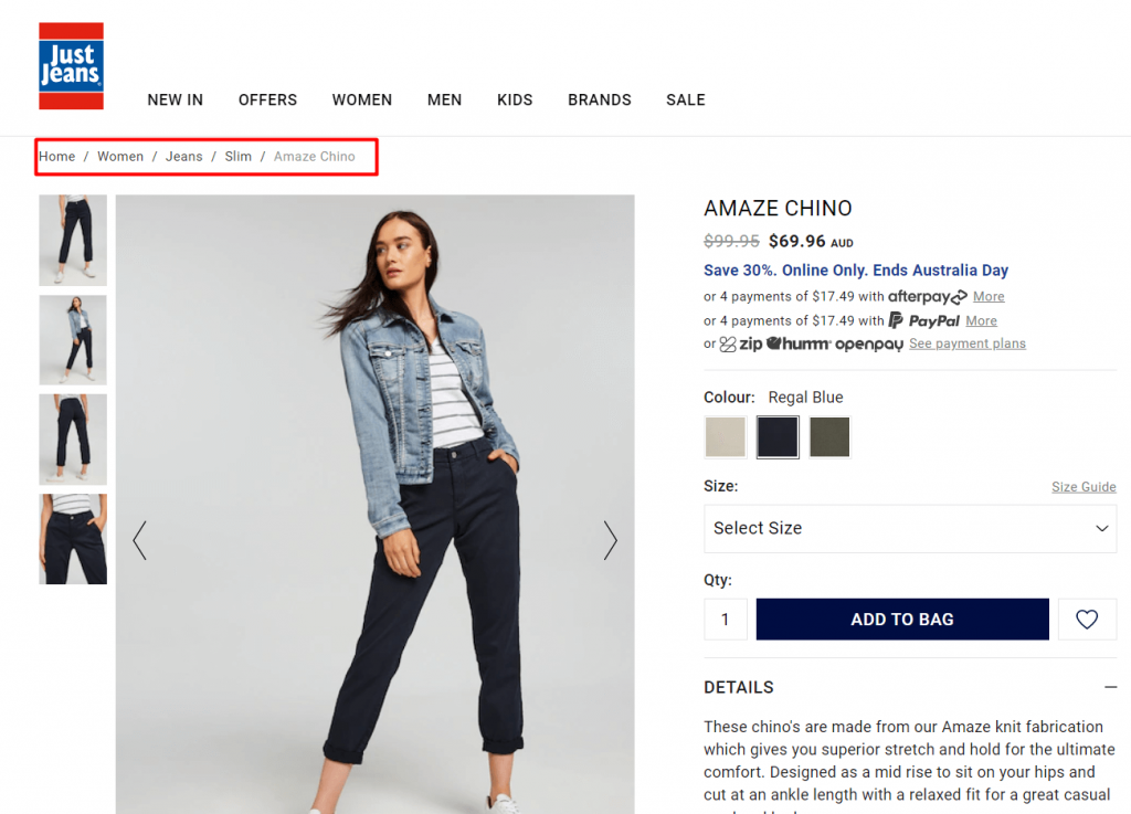 apenas menu de migalhas de jeans