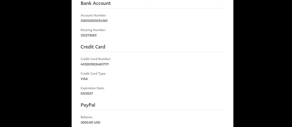 ข้อมูลบัตรเครดิตของบัญชี Sandbox ของคุณ