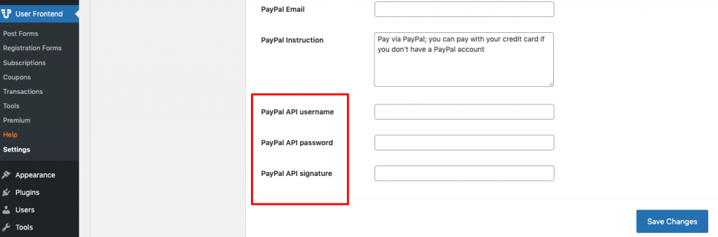 ข้อมูลบัญชี PayPal