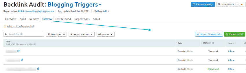 disavow bad backlinks semrush