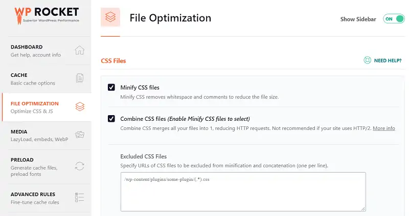 WP Rocket file optimization