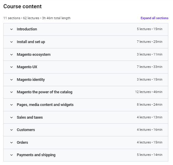 محتوى دورة Udemy Magento