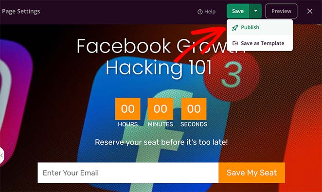 发布-facebook-ads-landing-page - SeedProd Publish your landing page for facebook ads