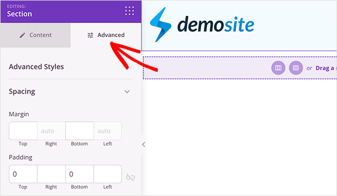 impostazioni avanzate dell'intestazione di WordPress - SeedProd Advanced WordPress header settings