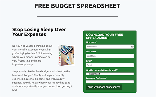 foglio di calcolo-esempio-magnetta - SeedProd spreadsheet lead magnet example