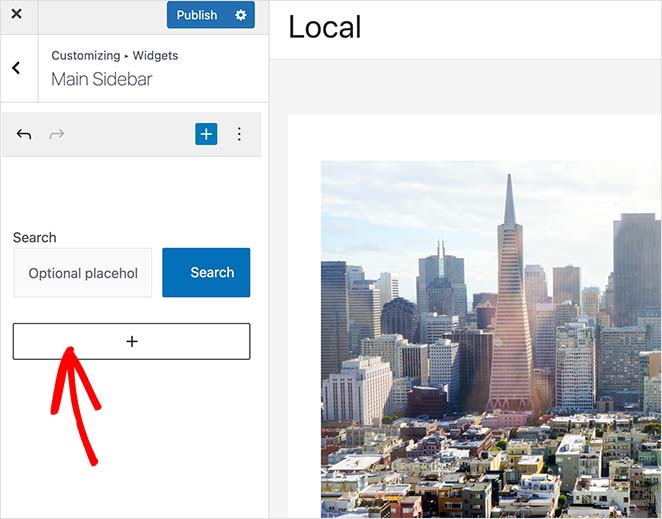 إضافة الحاجيات إلى الشريط الجانبي - SeedProd Click the plus icon to add widgets to your sidebar