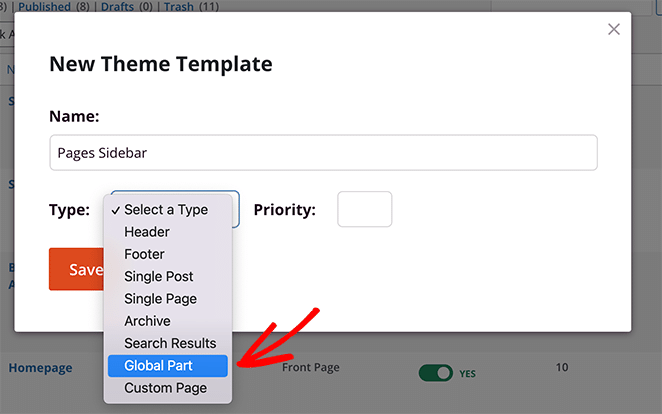 قالب - قالب - عالمي - جزء - SeedProd New global part theme template