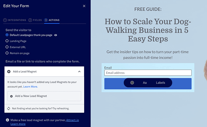leadpage-form-azioni - SeedProd leadpages form actions