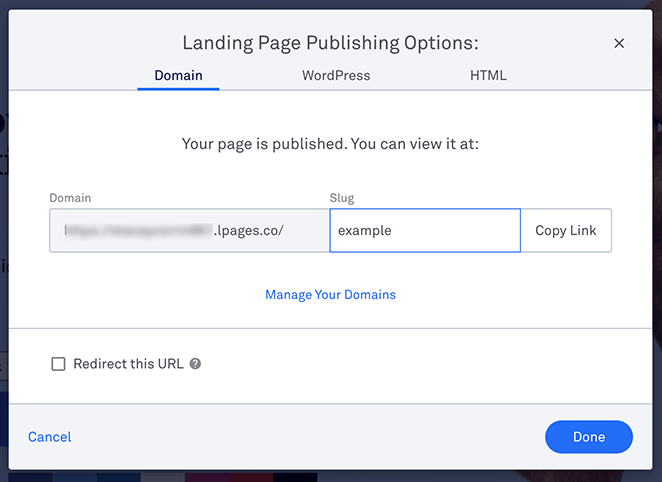 leadpages-publish-custom-domain - SeedProd LeadPages publishing options custom domain