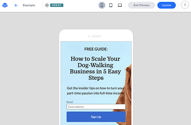anteprima-mobile-leadpages - SeedProd LeadPages mobile preview