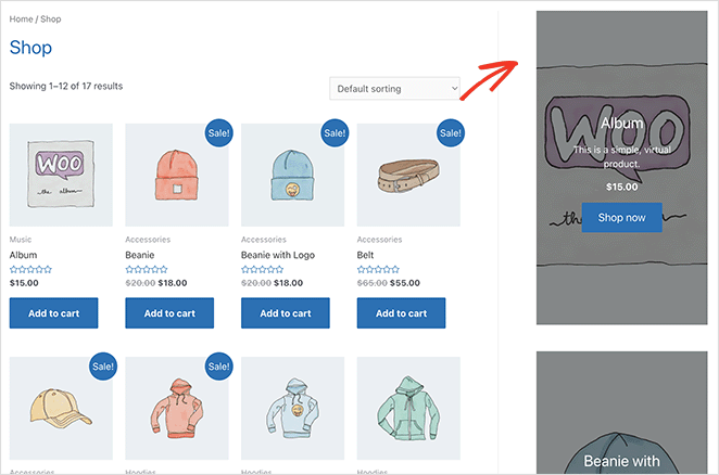 woocommerce-prodotti-in primo piano-nella-barra laterale - SeedProd WooCommerce featured products in sidebar example