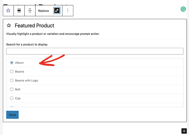 Scegli il prodotto in evidenza - SeedProd Choose a featured product to display