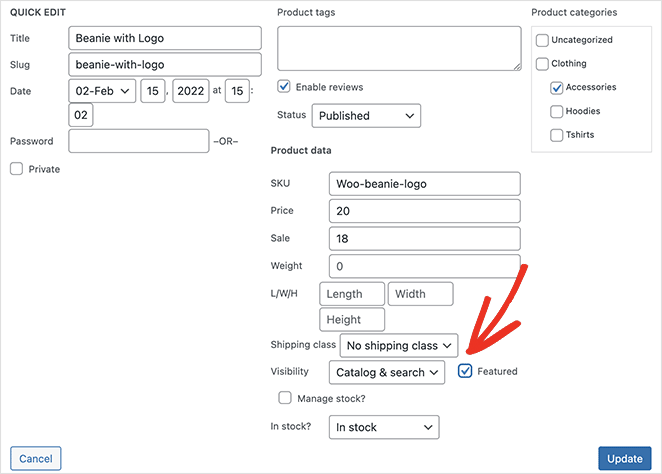 woocommerce-quick-edit-prodotti-in primo piano - SeedProd WooCommerce quick edit featured products