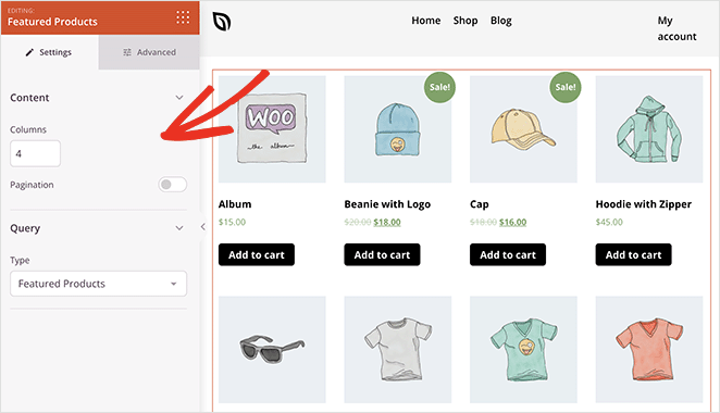 impostazioni-griglia-prodotto-in primo piano - SeedProd WooCommerce featured products grid settings seedprod