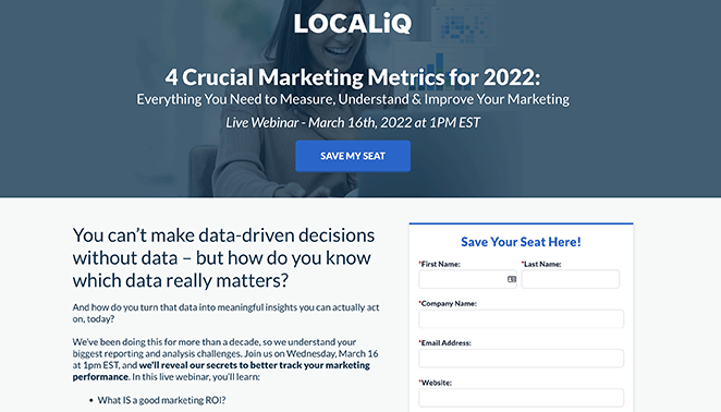 local-iq-lead-generation-landing-page-example - SeedProd Local IQ lead generation landing page design